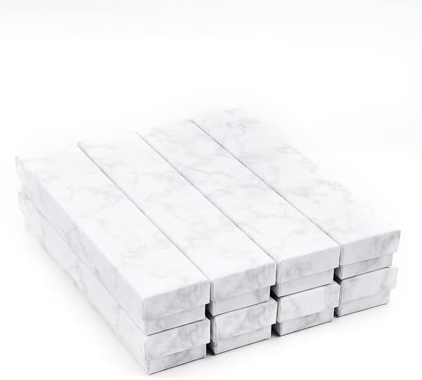 6-pack Marble White Cardboard Necklace Box 8x2x1 Inch Leather DXGHC