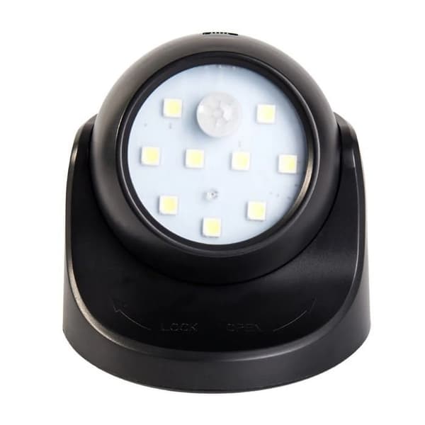 Battery-powered LED night light with motion sensor, 360-degree rotatable PIR wall lamp for wardrobe, stairs and porch, white