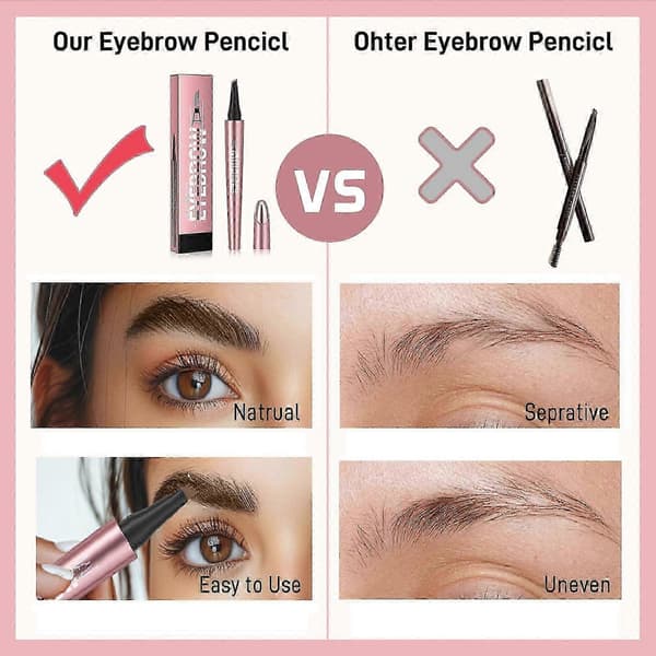 Waterproof 4-Fork Tip Micro Brow Pen Brown, Long-lasting Smudge-proof Natural Eyebrow