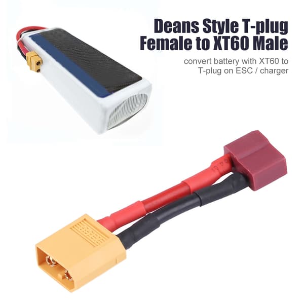 Deans Style T-stik Hun til XT60 Hanstik Adapterkabel til RC Batteri ESC Oplader