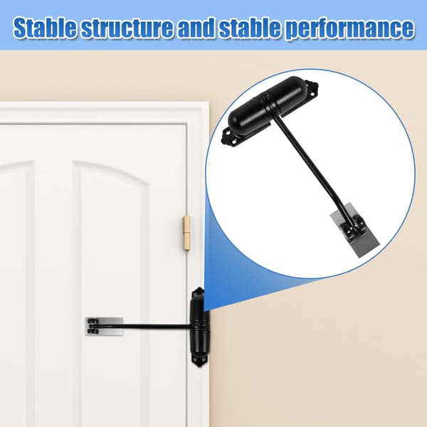 Automatic Double Spring Door Closer, Adjustable Heavy Duty Aluminum Alloy Security Latch for Home Doors, Black
