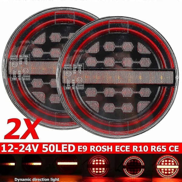 2 stk 13,5 cm Runde LED Lastebil Tilhenger Baklys Bremselys DRL Flytende Blinklys Lampe Bil Båter