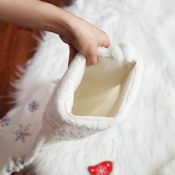 White Plush Christmas Stocking Holder, Chocolate Candy, Ch