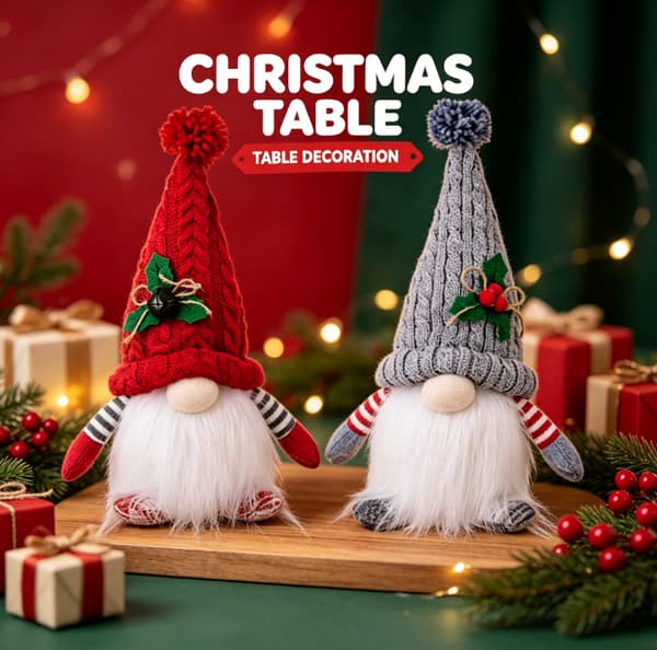 Julgnome plyschdocka 2 st röd grå hembordsdekoration present
