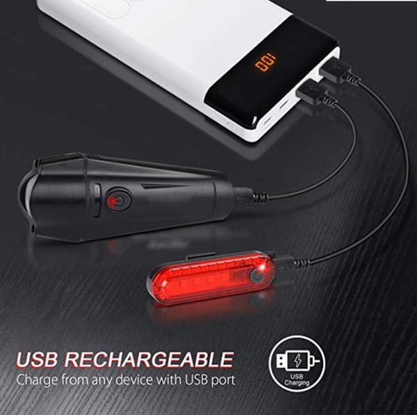 Et sæt sorte cykellygter forlygte baglygte usb-opladning