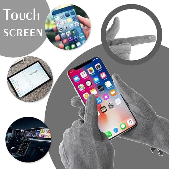 Vintervarma Touchscreen-handsker til kvinder - Fleeceforede Touchscreen-handsker i ruskind, pelsforede helfingerhandsker til kvinder og piger grey grey
