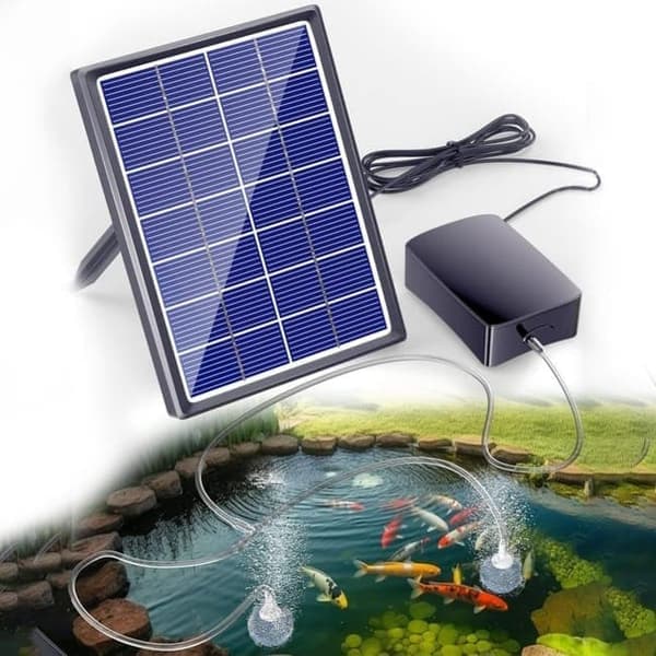 Solar-powered oxygen pump for pond and aquarium - Silent air pump with solar panel for outdoor use