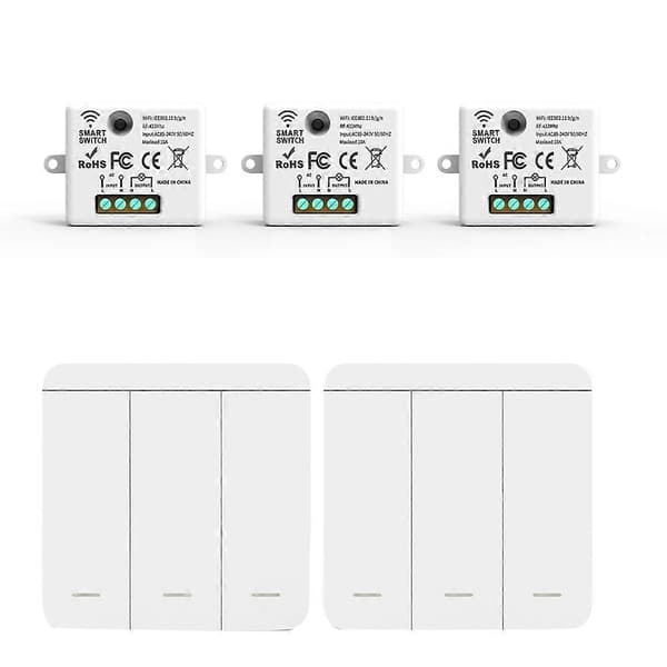 3 pcs Wireless Light Wall Switch RF 433Mhz Relay Receiver with 2x 3-way Panel Switch LED Remote Control for LED Lamp