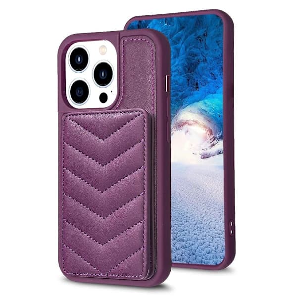 För iPhone 14 Pro Mobilskal Våg Sömnad Textur Ställ Fodral TPU+PU Läder Mobilskydd m