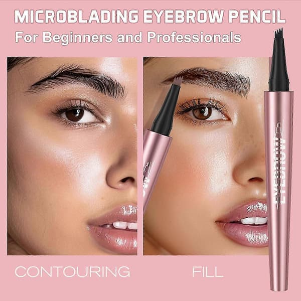 Waterproof 4-Fork Tip Micro Brow Pen Brown, Long-lasting Smudge-proof Natural Eyebrow