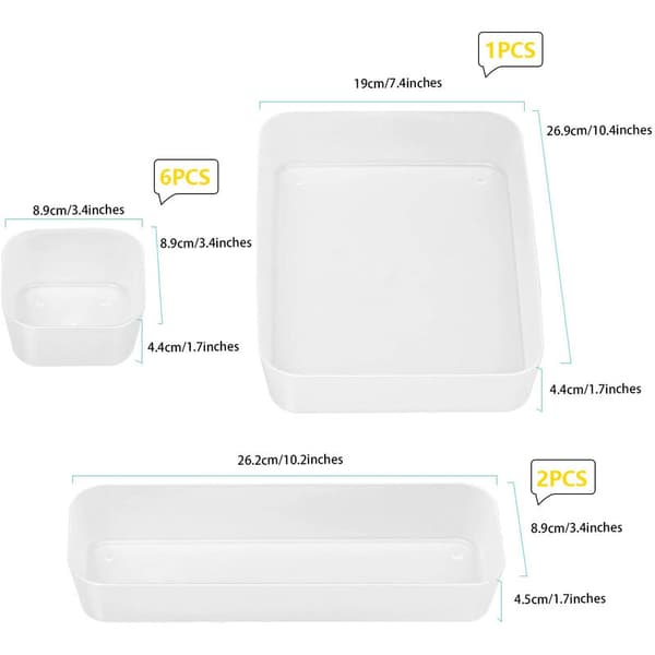 Drawer Storage Tray, Drawer Storage Rack, for Bathroom, Cosmetics, Bedroom Dressing Table, Kitchen, Office Crafts White