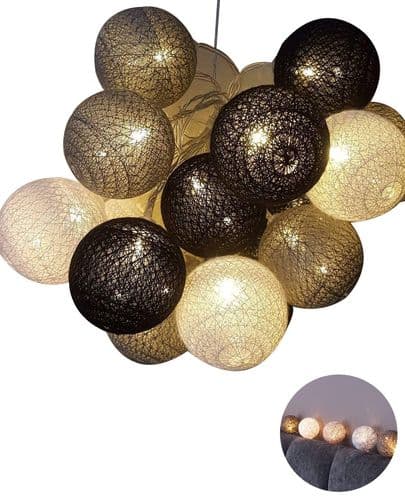 Puuvillapallo Fe-valot - 3M 20 LED-pallovalot harmaa