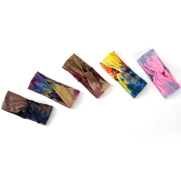 5-pakke bohemske elastiske sportshårbånd, tie-dye, brede