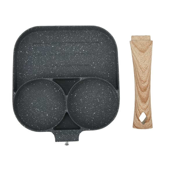 Egg Burger Maker Pan 3 Sections Divided Grill Frying Pan Non Stick Omelette Pan for Home Kitchen