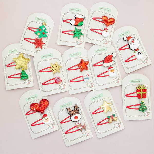 12-pack jultillbehör, julhåraccessoarer, massor av julelement, älg tomte julgran hårspännen för julklapp