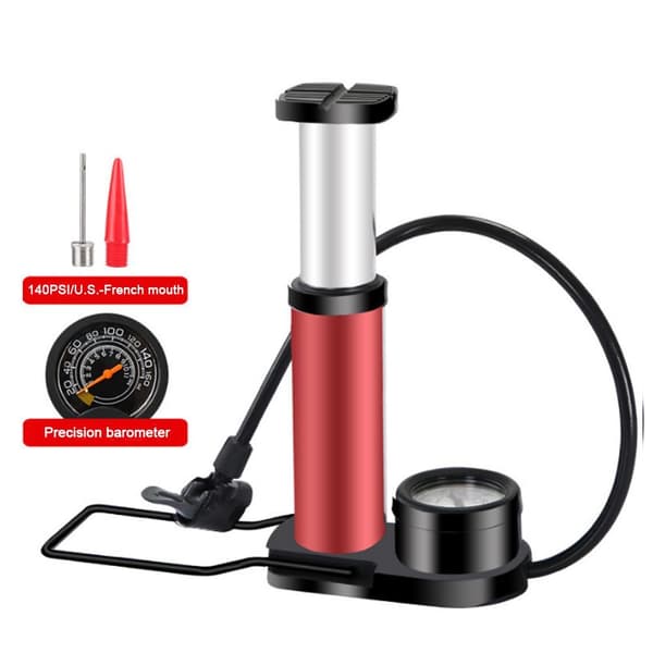 Cykelpump fotpump med tryckmätare 140PSI | Mini bärbar | Röd