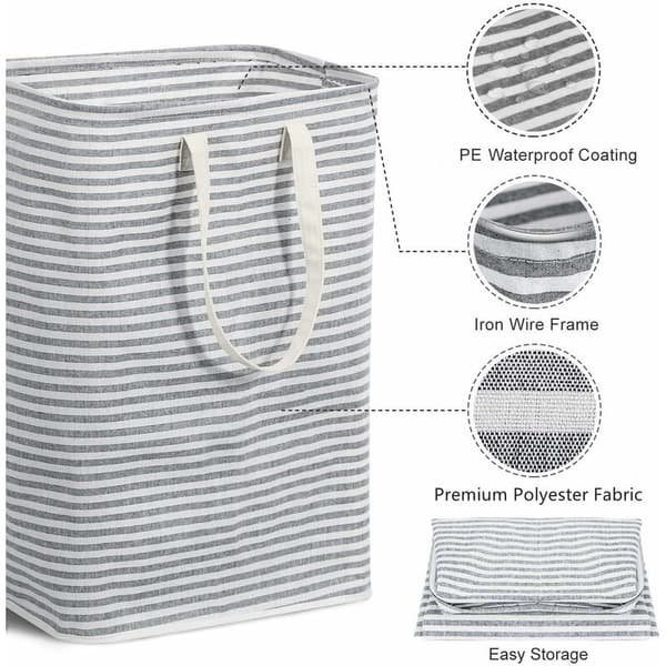 Laundry Basket 72L Foldable Waterproof Fabric with Large Capacity Grey, 40x30x60cm
