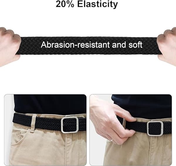 3-delad - elastisk - bälte - män - komfortbälte - flätad - unisex - byxbälte - 95 - cm - nickelfritt - spänne - canvasbälte