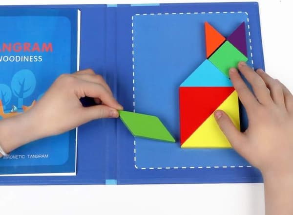 Tangram Magnetic Puzzle Book, Kids Geometric Block Solid Wood Puzzle