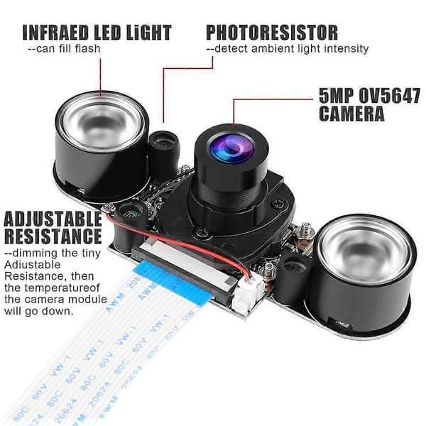 for 4B Camera with Holder and Cable IR Camera Module 5MP OV5647 Webcam Automatic Switching Between