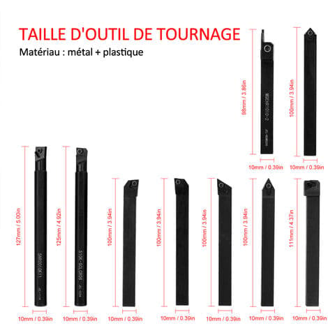 9-piece Indexable Insert Set with High Hardness, Metal Milling Cutter, Lathe Tool Holder, CNC with Wedge, 10mm Blade
