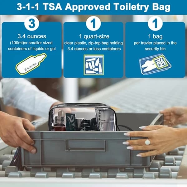 Transparent Travel Toiletry Bag, 3-Pack TSA-Approved Clear Liquid Bags with Hanging Handle
