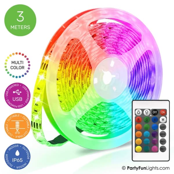 USB LED Lysstripe 3 Meter med Fjernkontroll