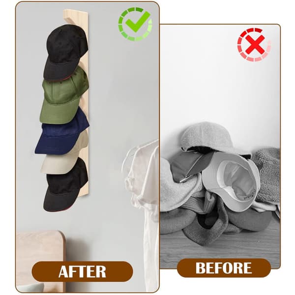 2 Pcs Wooden Wall Mounted Hat Racks Baseball Caps Organizer Wall Mounted Vertical Hat Holder Wardrobe