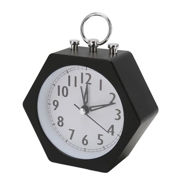 Polygon Alarm Clock Metal Shell Stable Silent Compact Alarm Clock for Student Black