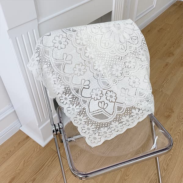 Lace Tablecloth Hollow Pattern Soft Comfortable Simple Lace Decorative Background Cloth for Home Cafe White Lace 90x90cm