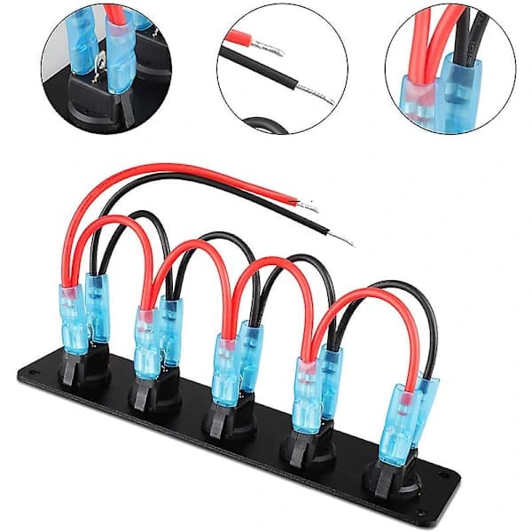 Vippebryterpanel med 5 forhåndskablede av/på-brytere for 12V 24V bil, tilhenger, lastebil