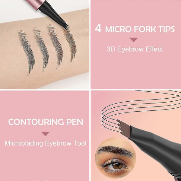 Waterproof 4-Fork Tip Micro Brow Pen Brown, Long-lasting Smudge-proof Natural Eyebrow