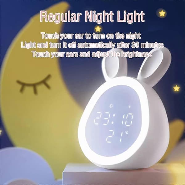 [PLEE] Cute Rabbit Alarm Clock for Kids, Alarm Clock, Night Light, Sleep Trainer, Birthday Gift. White