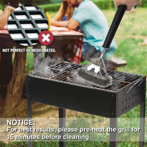 Grillbørste, tresidet grillbørste, 37,5 cm, sort/sølv