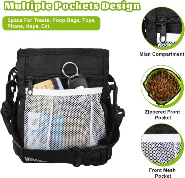 Dog Treat Pouch, Pet Training Clicker (Black)