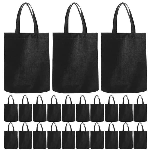Genanvendelige non-woven indkøbsposer, stofpose til at bære dagligvarer, rektangulær form, 30 stk. [D] Sort Black 30.00X25.00X0.10CM