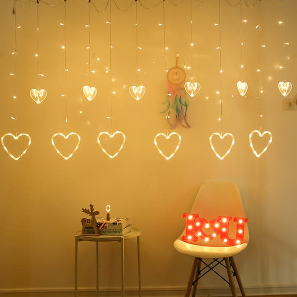 LED-lyslenke hjertegardinlys Valentinsdag bryllup
