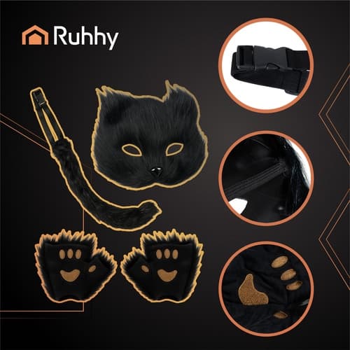 Cat mask with paws and adjustable tail - 4 pieces