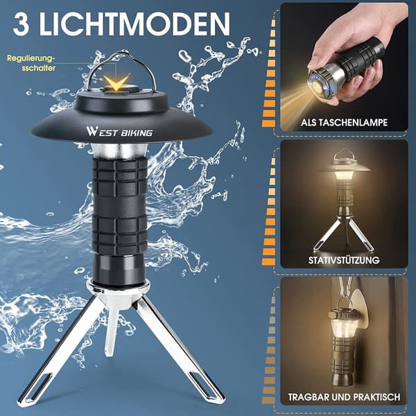 Let LED-campinglampe, 3 tilstande teltcampinglampe, superlys, KLB