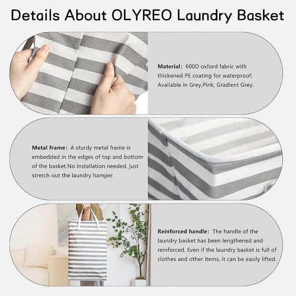 Foldable Laundry Basket, Rectangular Freestanding Tall Cotton Laundry Hamper for Clothes Toys Storage in Bedroom Laundry Room