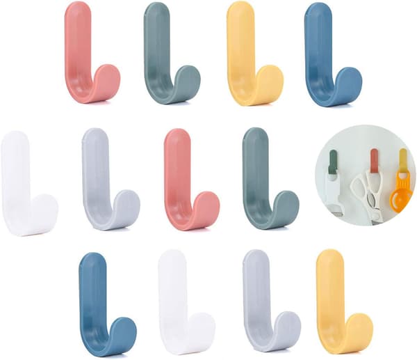 12-pack towel hooks, bathroom hook towel hanger kitchen office coat rack children, plastic wall hook
