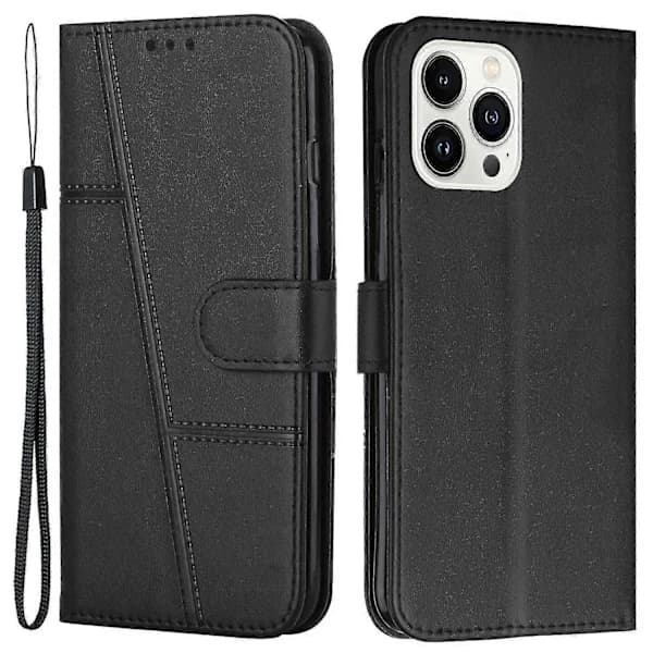 iPhone 15 Pro Pung Etui PU Læder Stativ Caif Tekstur Telefon Cover Med Rem