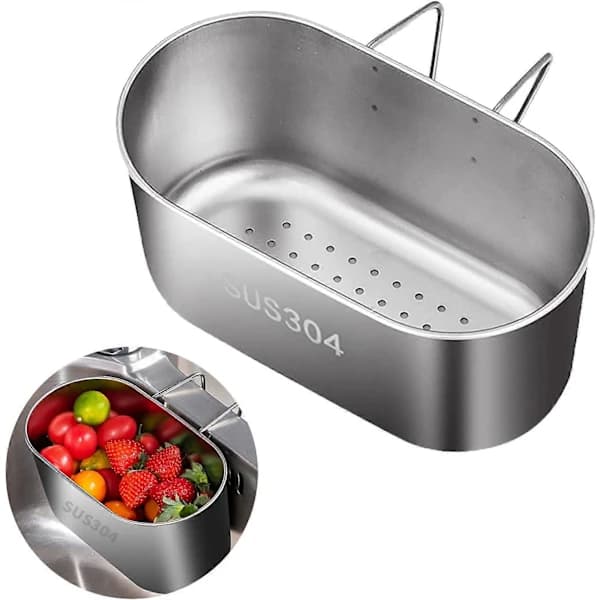Stainless Steel Sink Strainer, Multifunctional Hanging Sink Strainer, Kitchen Waste Strainer and Vegetable Cleaner