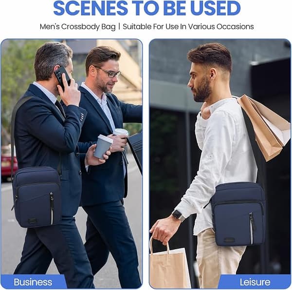 Messenger-tasker til mænd med flere lommer, afslappede crossbody-tasker til mænd til forretning, daglig brug, rejser (19*9*24cm)