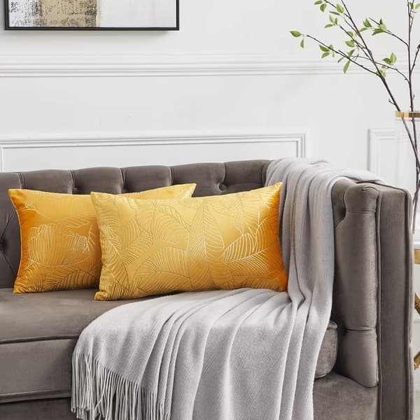 30*50cm Sammet Kuddfodral 30x50cm Dekoration Tryckt Guld Kuddfodral för Soffa Sovrum Bil Vardagsrum Kuddfodral Gult Set om 2
