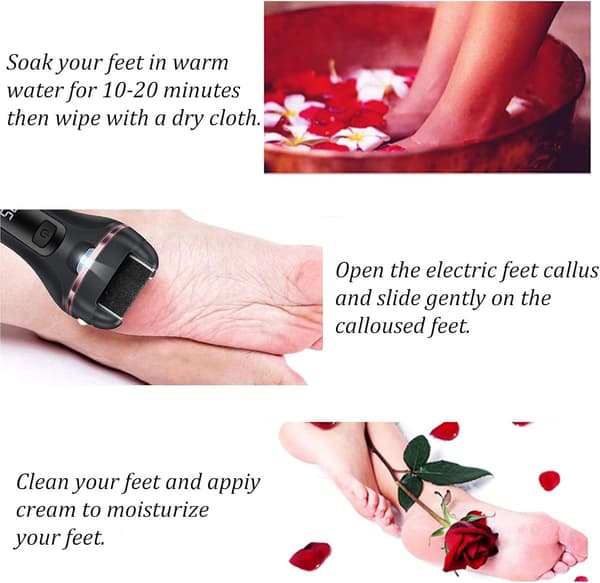 Elektrisk callusfjerner til fødder, genopladeligt pedicurekit med 3 rullehoeder, 2 hastigheder LED-display til tør død hud, sort