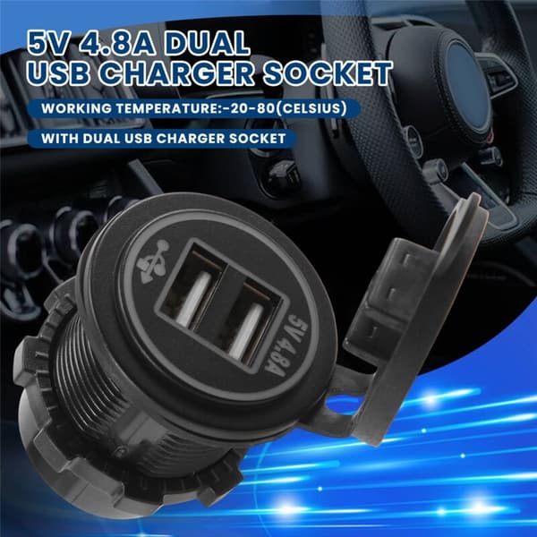 5V 4.8A Dual USB Charger Adapter Power Socket for 12V 24V Car Boat RV