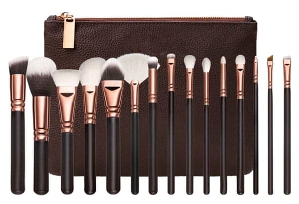 15 Professional Makeup Brushes with Stylish Storage Brown