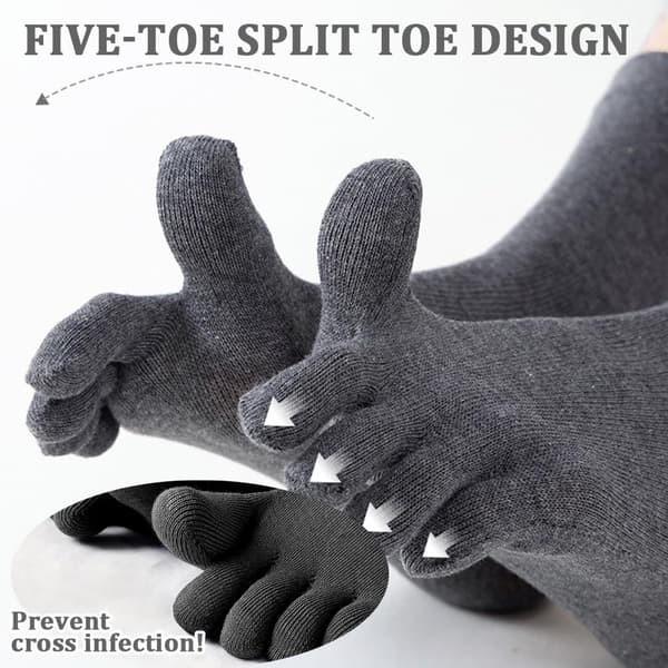 Toe Socks for Runners, 5 Pairs, Seamless Breathable Antibacterial, Dark Grey/Heather/Navy/White/Black