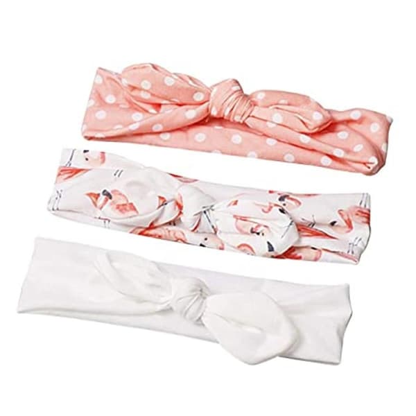3-pack prickiga/tryckta/enfärgade tecknade elastiska pannband för småbarn, turban, hårband